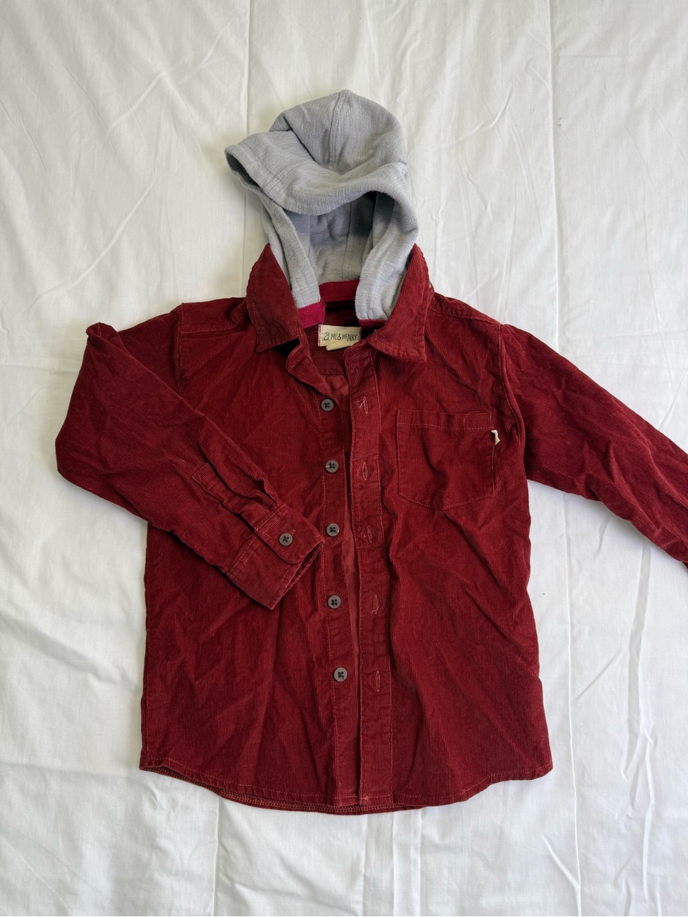 Me & Henry Boys 6-7Y Corduroy Hooded Button-Up Shirt Jacket Red/Gray